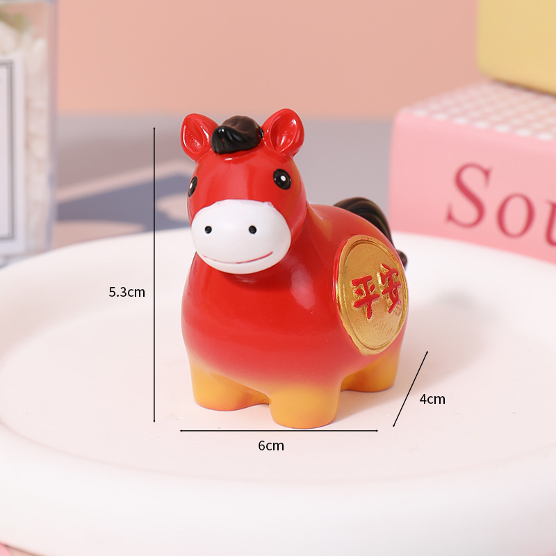 Ornament pentru consola centrală a mașinii – Anul Calului, Zodia Calului, Noroc și Pace, Figurină din rășină în stil desen animat