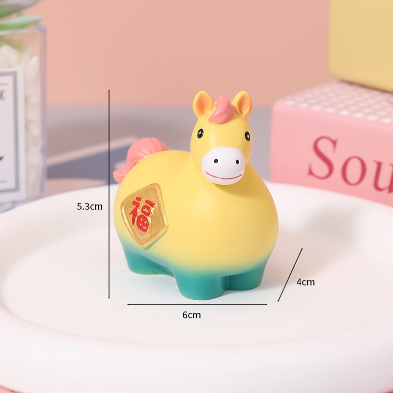 Ornament pentru consola centrală a mașinii – Anul Calului, Zodia Calului, Noroc și Pace, Figurină din rășină în stil desen animat