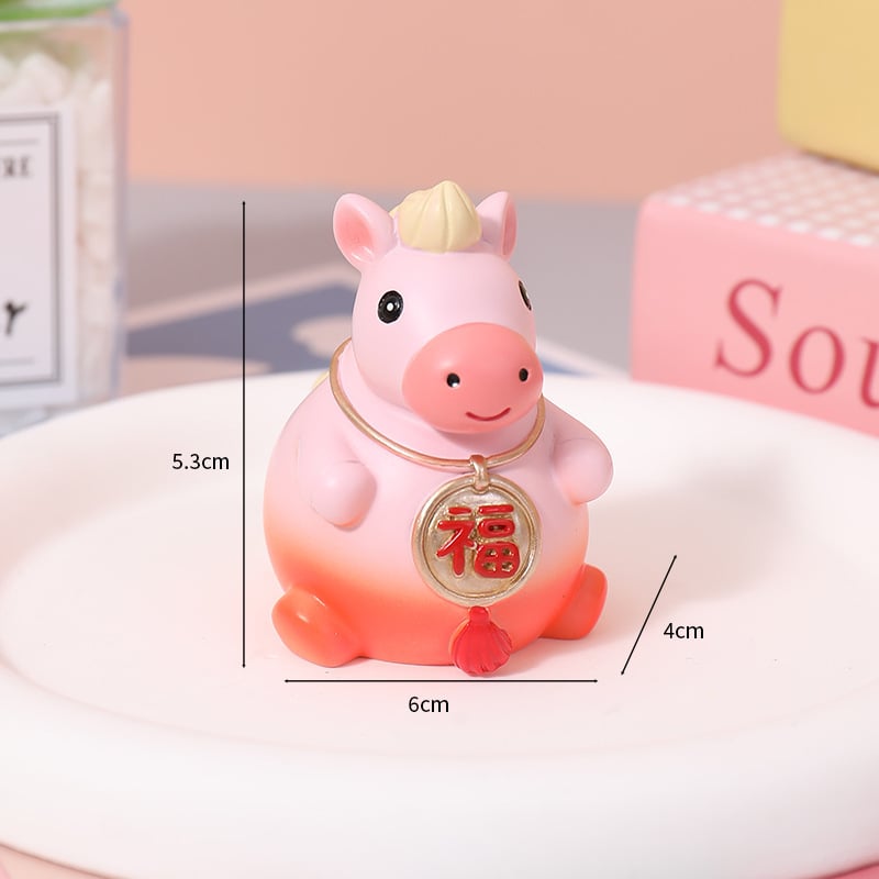 Ornament pentru consola centrală a mașinii – Anul Calului, Zodia Calului, Noroc și Pace, Figurină din rășină în stil desen animat