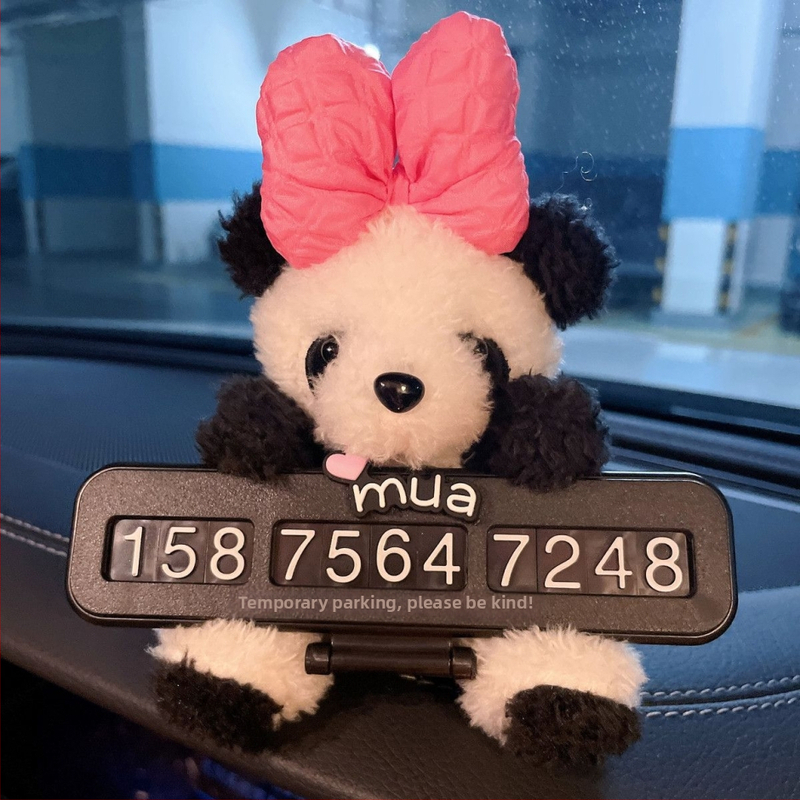 Panda auto presúvanie telefónne číslo tabuľka – roztomilý dočasný parkovací ornament, plastový vnútorný doplnok