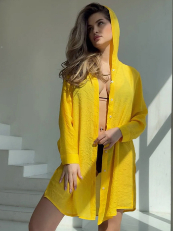 Lyy poliester kupać kardigan za plažu – lagan kroj, dugi rukavi, UPF40+, duljina 80–100 cm, 90–95% poliestera