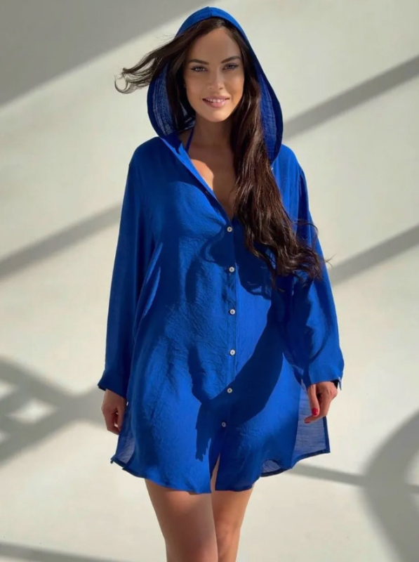 Lyy poliester kupać kardigan za plažu – lagan kroj, dugi rukavi, UPF40+, duljina 80–100 cm, 90–95% poliestera