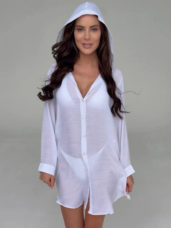 Lyy poliester kupać kardigan za plažu – lagan kroj, dugi rukavi, UPF40+, duljina 80–100 cm, 90–95% poliestera