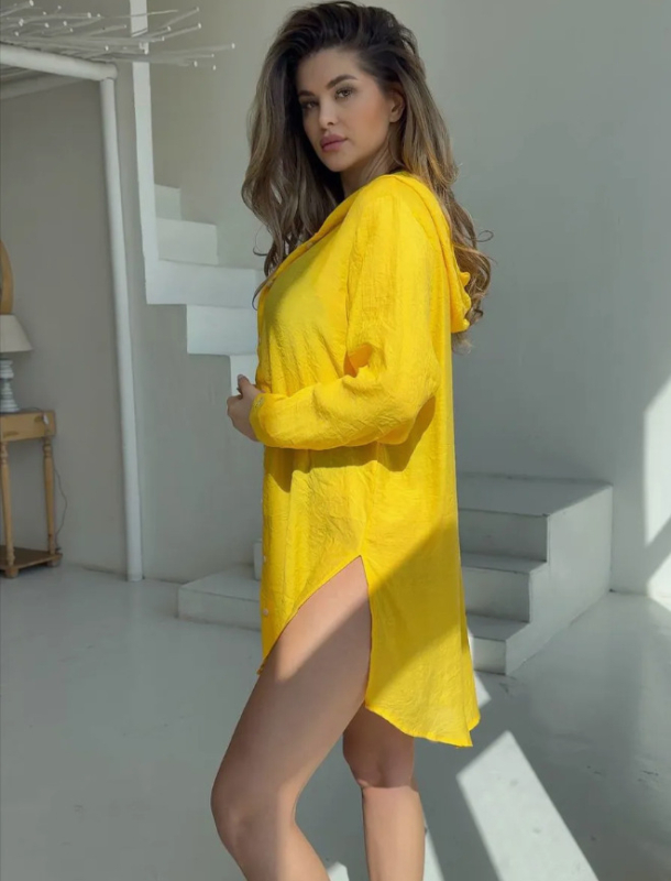 Lyy poliester kupać kardigan za plažu – lagan kroj, dugi rukavi, UPF40+, duljina 80–100 cm, 90–95% poliestera