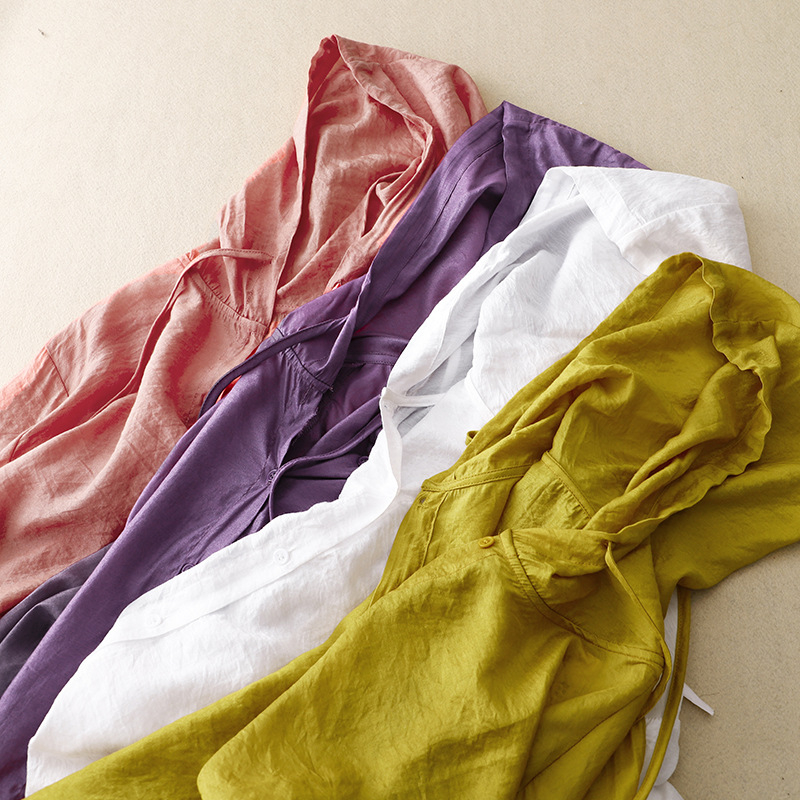 Ženska majica s kapuljačom i dugim rukavima, UV zaštita, pamuk-lanena smjesa s konoplom, ljetni ležerni kardigan