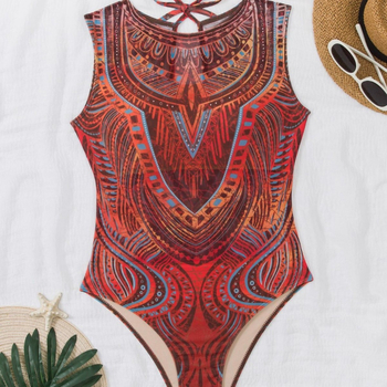 Costum de baie întreg pentru femei, protecție UV, uscare rapidă, fără mâneci, cu burete pentru bust, imprimeu geometric