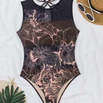 Costum de baie întreg pentru femei, protecție UV, uscare rapidă, fără mâneci, cu burete pentru bust, imprimeu geometric