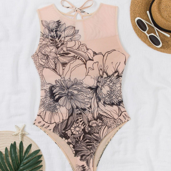 Costum de baie întreg pentru femei, protecție UV, uscare rapidă, fără mâneci, cu burete pentru bust, imprimeu geometric