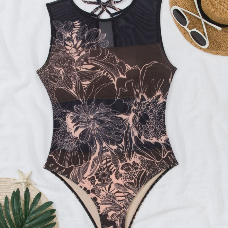 Costum de baie întreg pentru femei, protecție UV, uscare rapidă, fără mâneci, cu burete pentru bust, imprimeu geometric