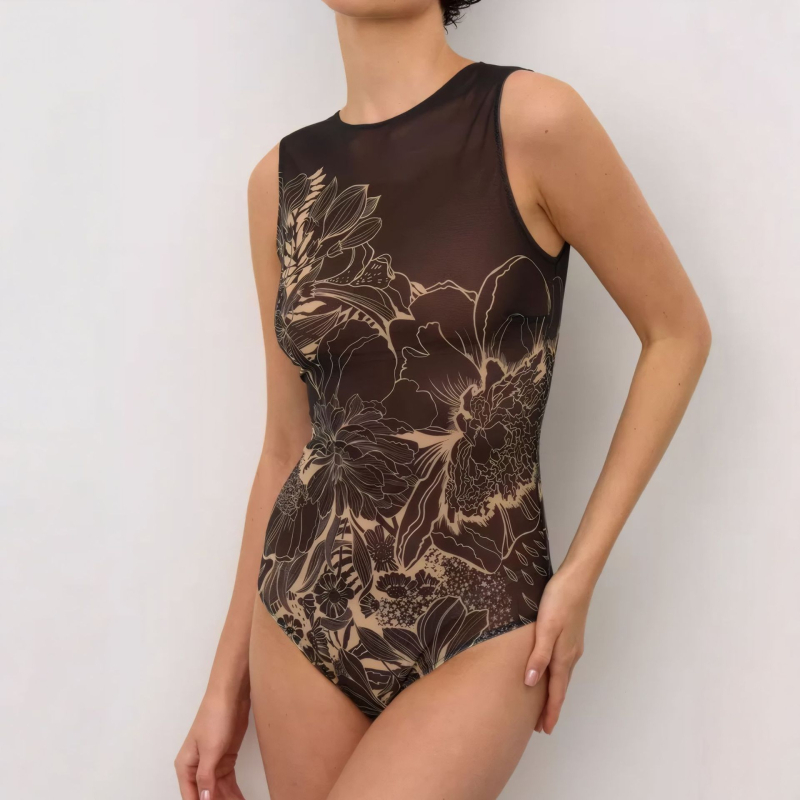 Costum de baie întreg pentru femei, protecție UV, uscare rapidă, fără mâneci, cu burete pentru bust, imprimeu geometric