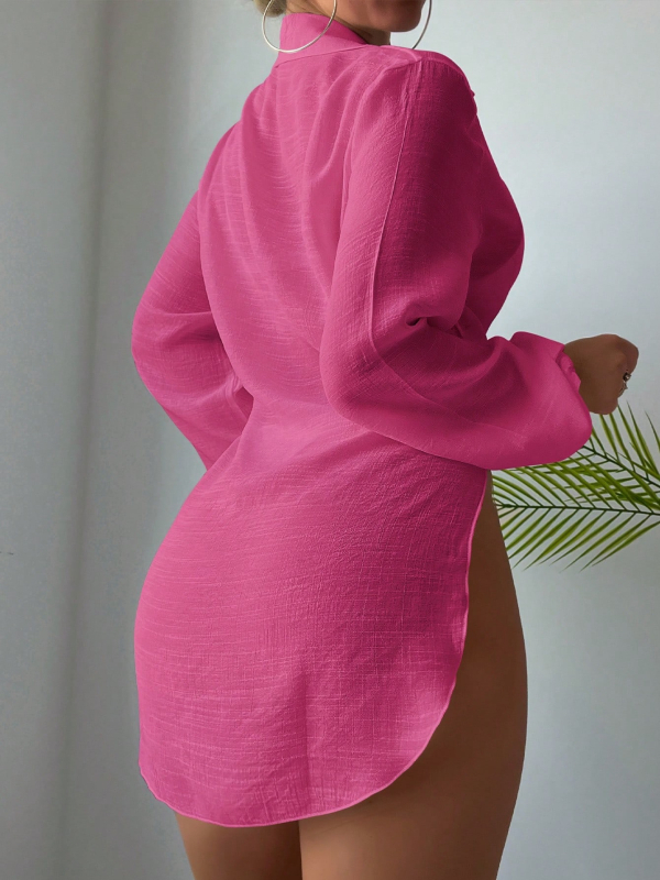 Košulja za plažu s dugim rukavima, UV zaštita, mješavina bambus-poliester, UPF30+, srednja duljina, regularni kroj