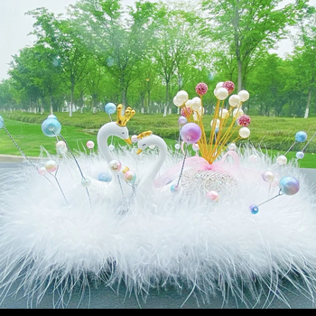 Автомобилен интериорен орнамент – лебед с пера, стил карикатура, сплав, държач за парфюм на централна конзола, благословение