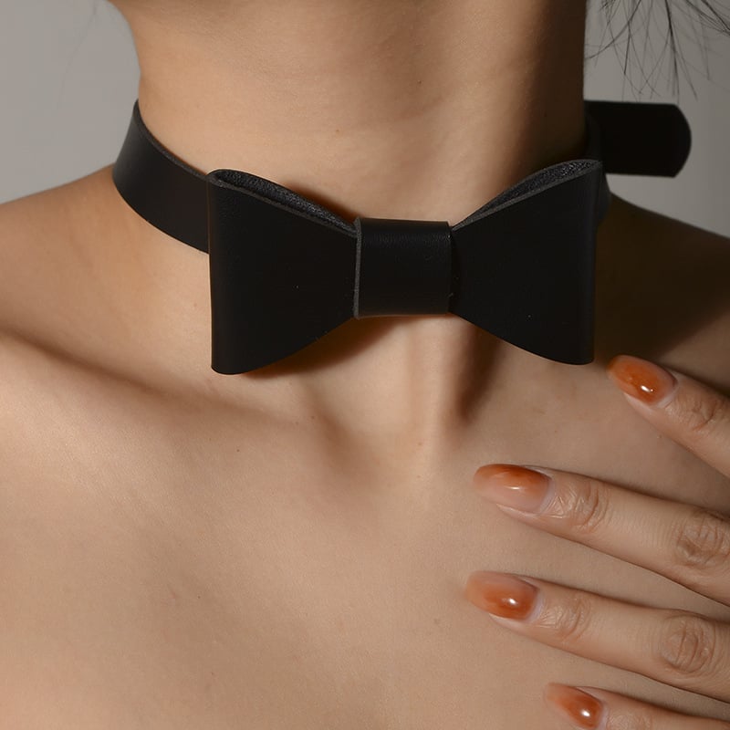 Bőrből készült nyaklánc masni formájú dizájnnal, kulcscsont-nyaklánc, elektroplatált felület