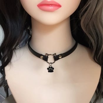 Клавикуларна огърлица с котешка лапка, PU кожа, стил пънк/дарк, висок клас (Материал: сплав; Верига: клавикуларна; Форма: сърце; Висулка: сплав; Тегло: 20 g)