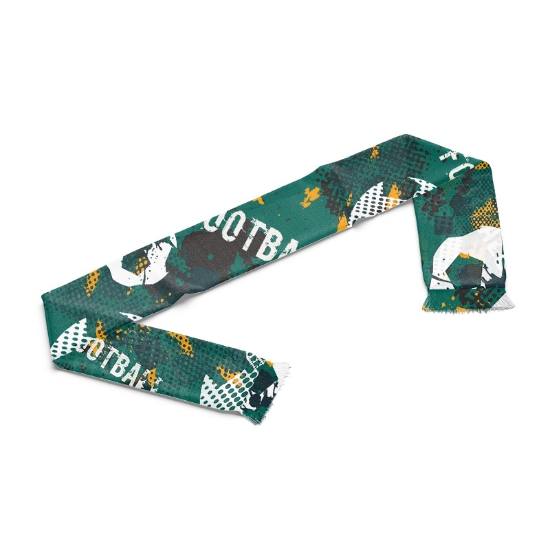Șal personalizat pentru fanii fotbalului cu model de logo; Materiale: țesătură bird's-eye, acrilic, satin; Personalizabil; Tipărire logo disponibilă; Potrivit pentru fotbal și alte sporturi