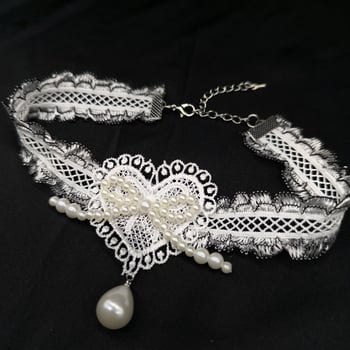 Чокър в стил яка с дантелена панделка и перлени акценти, сладък и свеж стил, дизайн в личностен тренд (Пролет 2025)