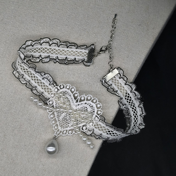 Чокър в стил яка с дантелена панделка и перлени акценти, сладък и свеж стил, дизайн в личностен тренд (Пролет 2025)