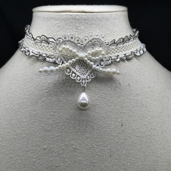 Чокър в стил яка с дантелена панделка и перлени акценти, сладък и свеж стил, дизайн в личностен тренд (Пролет 2025)