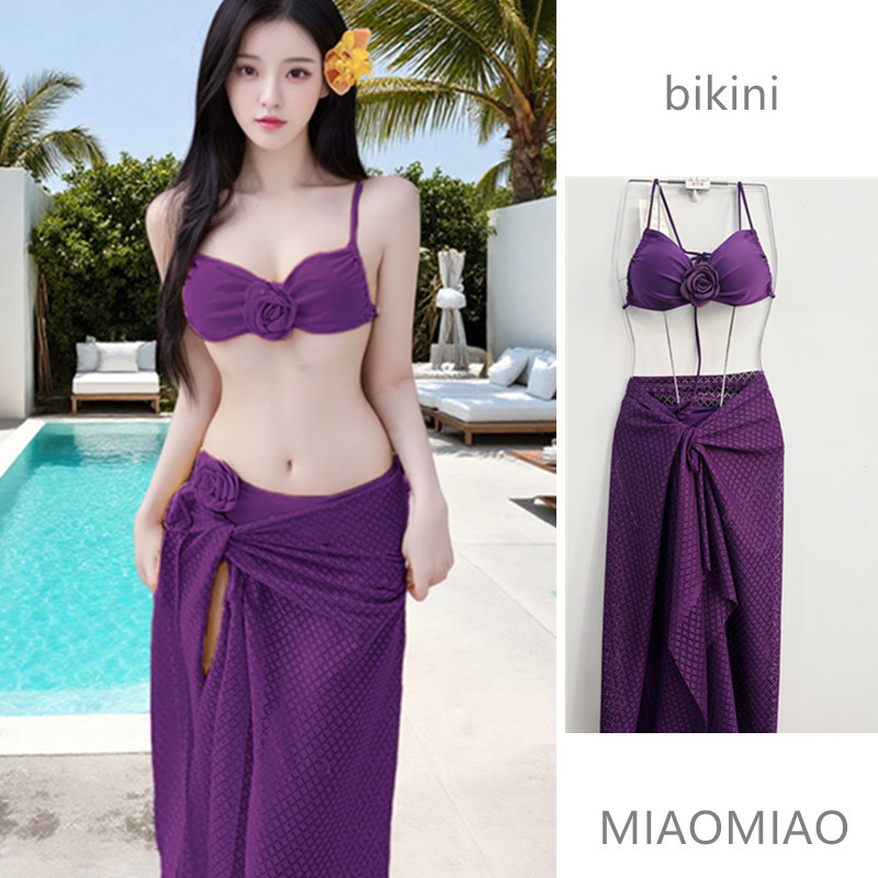 Ženski bikini za odmor na moru, floralni uzorak, seksi i elegantan stil, s punim gornjim dijelom i bez metalne potpore, donji dio u stilu briefs