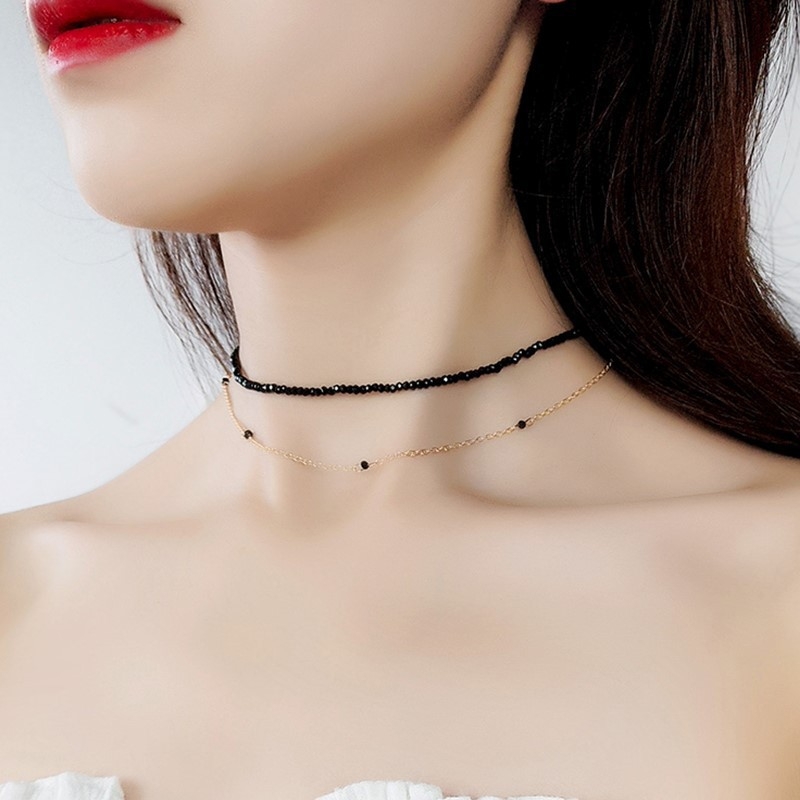 Geometrijski nakit u korejskom stilu od legure, dvostruki sloj, lanac od kuglica, choker za ključnicu