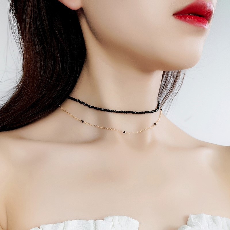 Geometrijski nakit u korejskom stilu od legure, dvostruki sloj, lanac od kuglica, choker za ključnicu