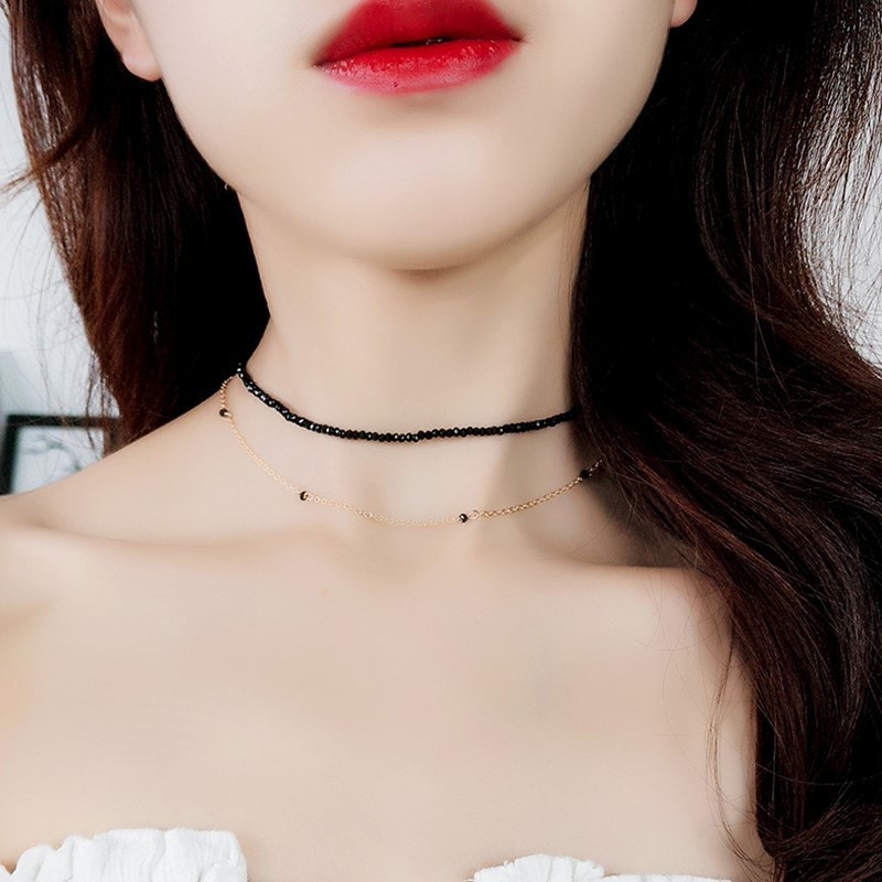 Geometrijski nakit u korejskom stilu od legure, dvostruki sloj, lanac od kuglica, choker za ključnicu
