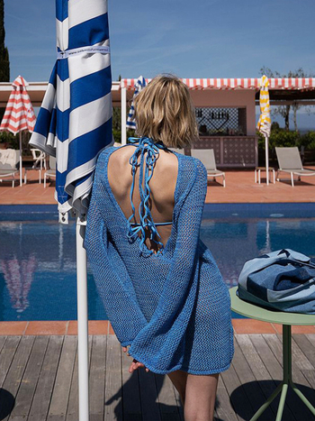Plažni prekrivač za bikini – prozračni pleteni bez leđa, opuštenog kroja (Brend: Xanyee/Cicada Yi; Vanjski materijal: pamuk–poliesterska smjesa; Podstava: poliester; Težina: 260 g/m²)