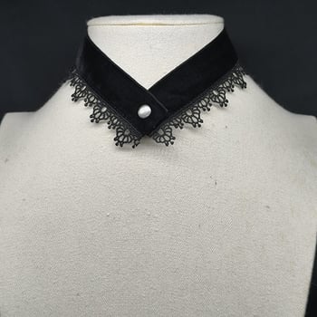 Чокър колие с кадифена дантела и ключична верига, широк ръб, семпъл елегантен дизайн • Материал: Друго • Стил: Друго • Вид: Яка