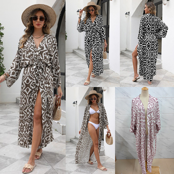 Női hosszú strand kardigán napvédő funkcióval, nyomtatott mintával | nyaraláshoz, anyag rayon, bélés pamut, 300 GSM