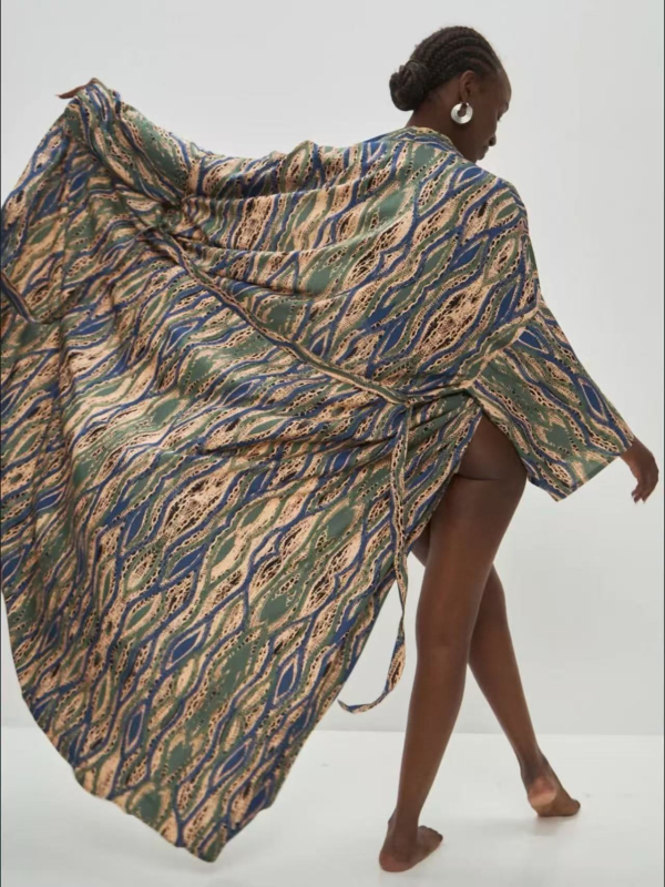 Női hosszú strand kardigán napvédő funkcióval, nyomtatott mintával | nyaraláshoz, anyag rayon, bélés pamut, 300 GSM