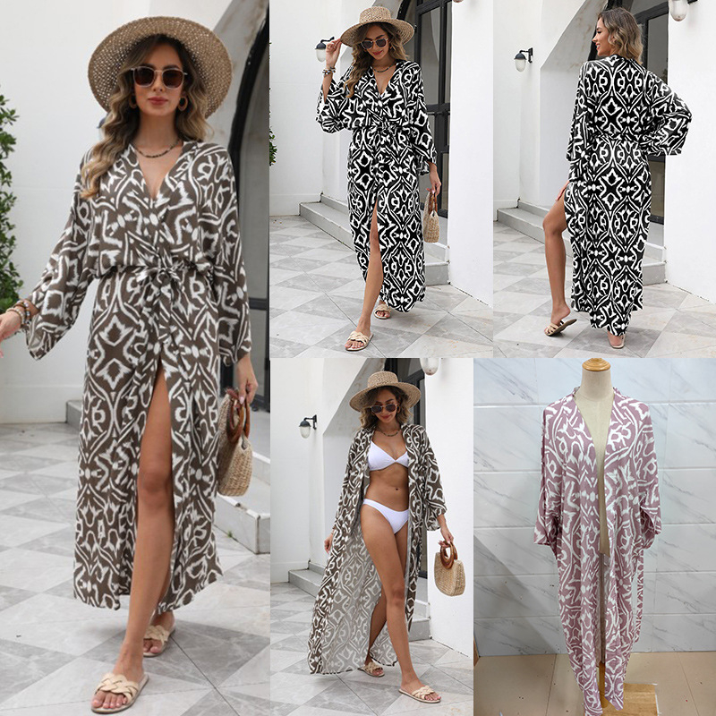 Női hosszú strand kardigán napvédő funkcióval, nyomtatott mintával | nyaraláshoz, anyag rayon, bélés pamut, 300 GSM