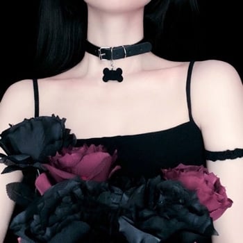 Пънк готик костен нашийник за двойки – чокър за шията, подкултурен стил, модерен аксесоар