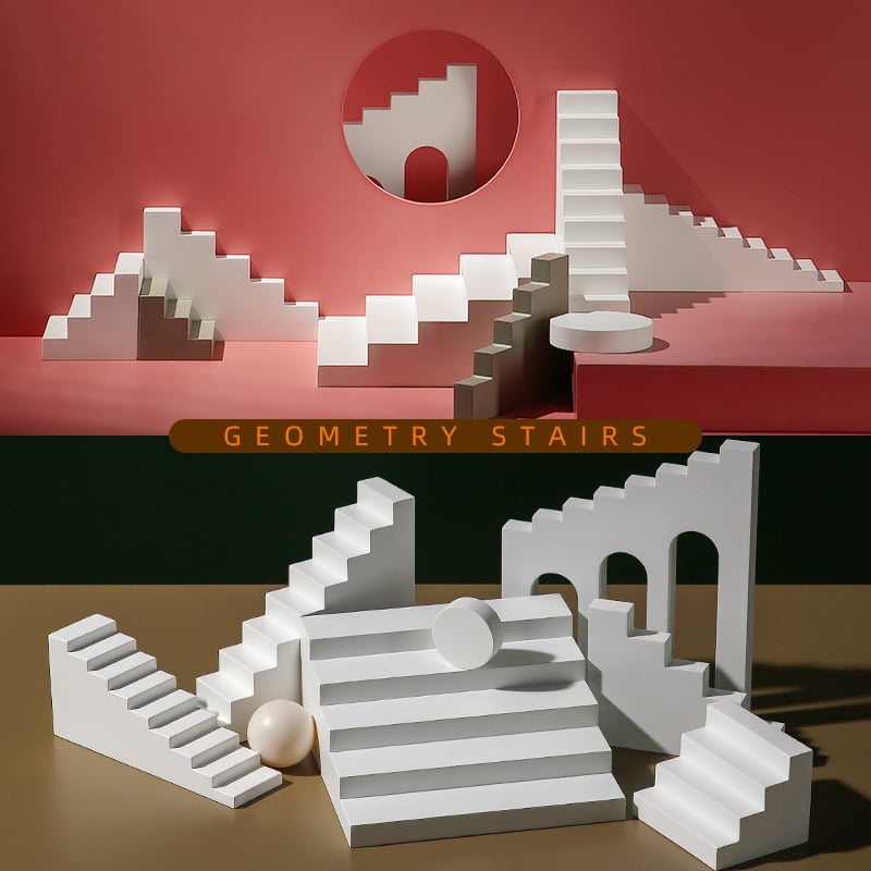 Pozadinski ukrasi za fotografiju: geometrijske male stepenice rekvizita; materijali: smola ili MDF; model: Male stepenice; težina: 1; marka: Green Craftsman