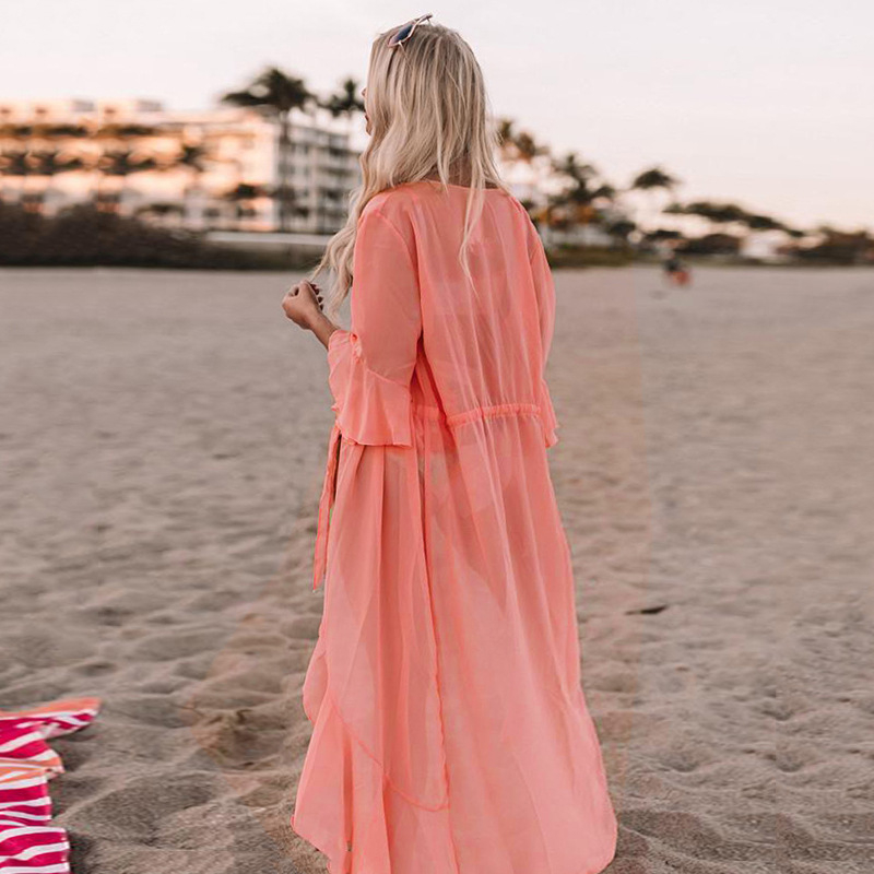 Šifonski plažni kardigan za plažu, podstava 100% poliester, težina tkanine 210 g/m², plažni stil
