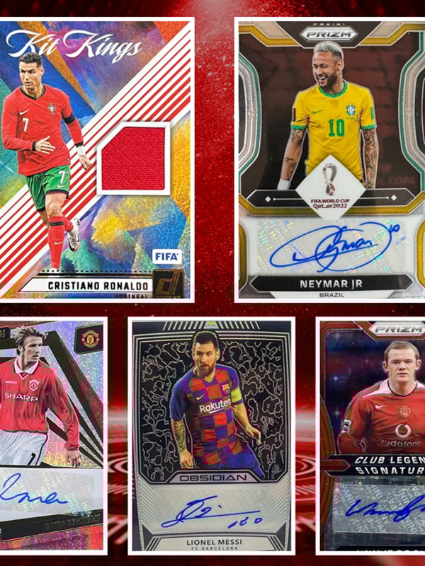 Pachet cu carduri cu staruri fotbalistice – Prizm Signature, teme Messi și Cafu; produse pentru fani; fotbal; fără personalizare; imprimarea siglei nu este posibilă