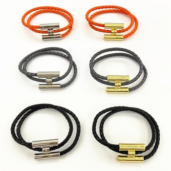 Retro uniszex bőr karkötő H betű csattal, 18K aranyozott titán acél