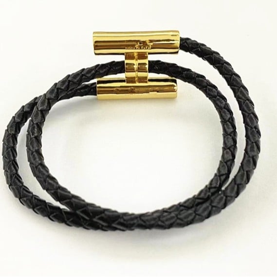 Retro uniszex bőr karkötő H betű csattal, 18K aranyozott titán acél