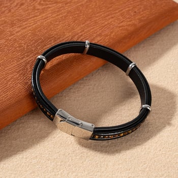 Pleteni kožni narukvica – prilagodljiva, nehrđajući čelik naglasci, unisex, Xinhao Jewelry