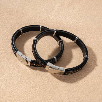 Pleteni kožni narukvica – prilagodljiva, nehrđajući čelik naglasci, unisex, Xinhao Jewelry