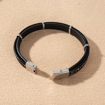 Pleteni kožni narukvica – prilagodljiva, nehrđajući čelik naglasci, unisex, Xinhao Jewelry