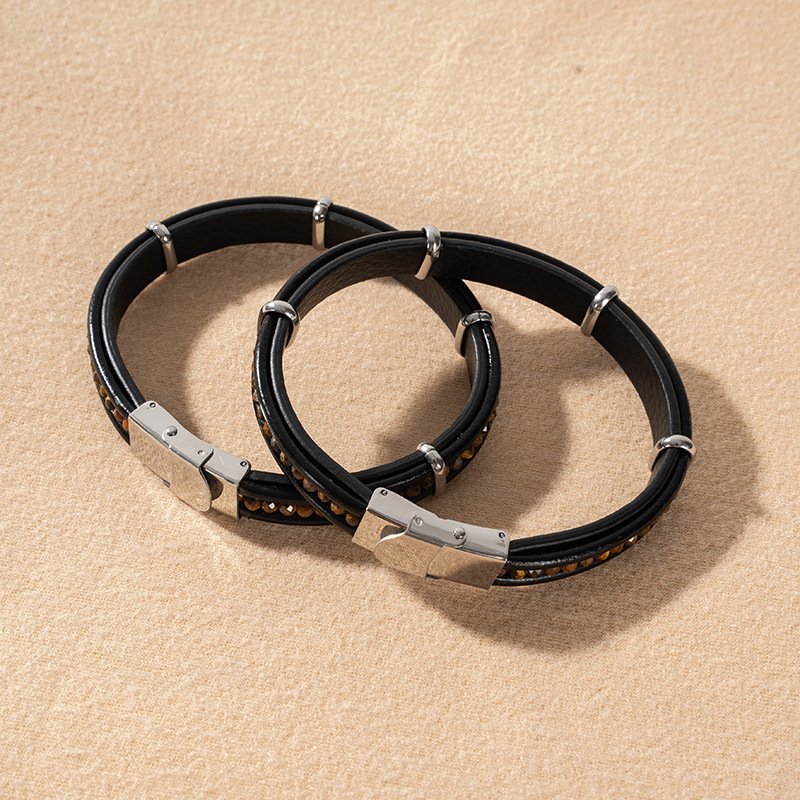 Pleteni kožni narukvica – prilagodljiva, nehrđajući čelik naglasci, unisex, Xinhao Jewelry