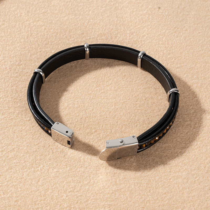Pleteni kožni narukvica – prilagodljiva, nehrđajući čelik naglasci, unisex, Xinhao Jewelry