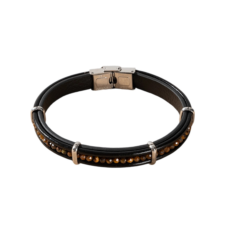 Pleteni kožni narukvica – prilagodljiva, nehrđajući čelik naglasci, unisex, Xinhao Jewelry