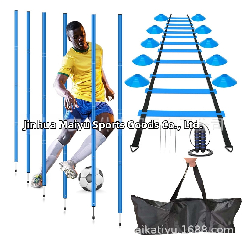 Maka set opreme za trening nogometa i košarke: označivački stupovi, okretna šipka za košarkaške vježbe, odvojivi zemljani kolci, set agilnosti s užetom
