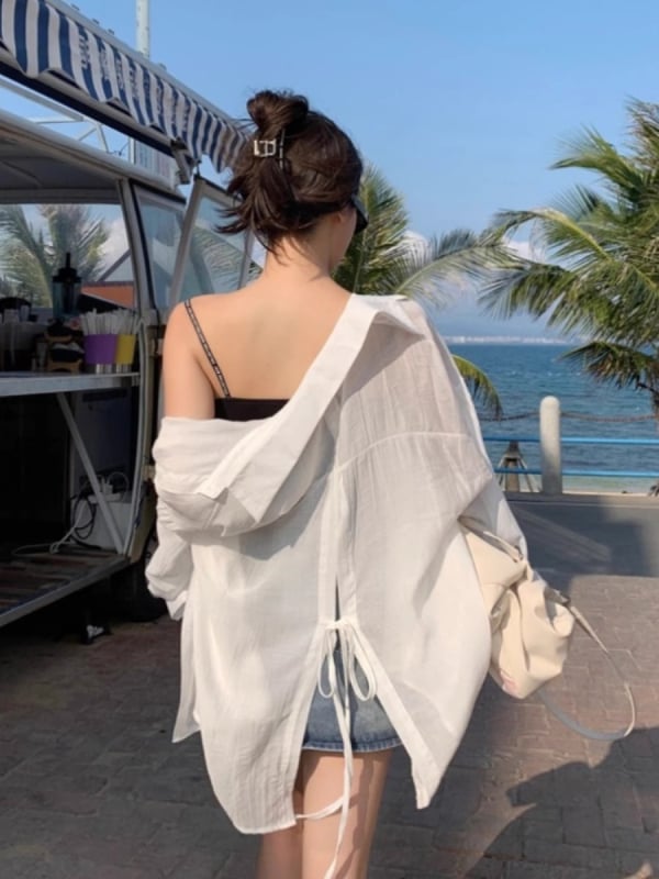 Женски кардиган от шифон, свободен силует, дълги ръкави с паднали рамене, поло яка