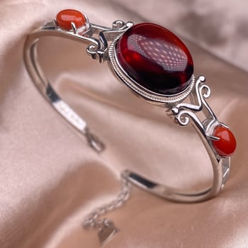 Brățară din argint S925 cu piatră încrustată, design deschis cu lanț extins, stil geometric