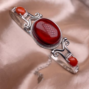 Brățară din argint S925 cu piatră încrustată, design deschis cu lanț extins, stil geometric