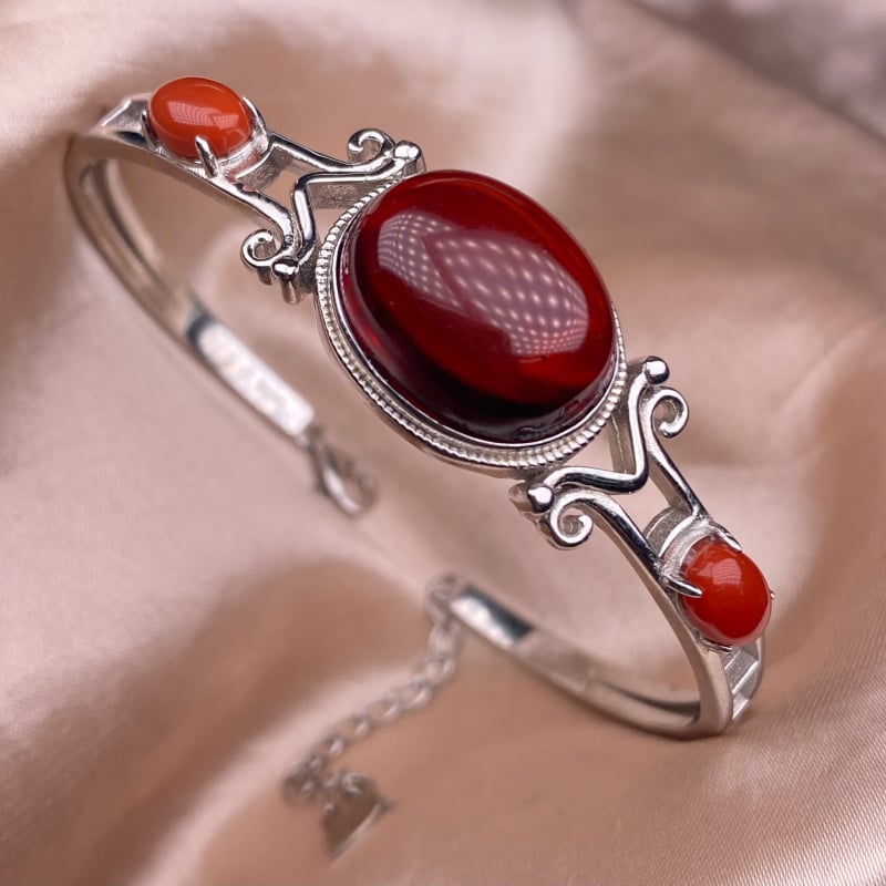 Brățară din argint S925 cu piatră încrustată, design deschis cu lanț extins, stil geometric