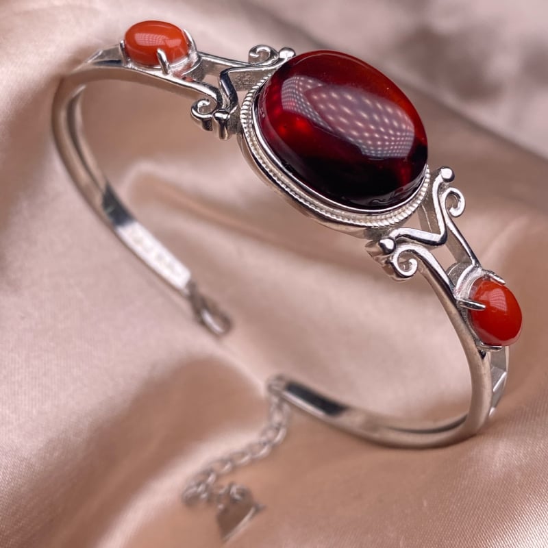 Brățară din argint S925 cu piatră încrustată, design deschis cu lanț extins, stil geometric