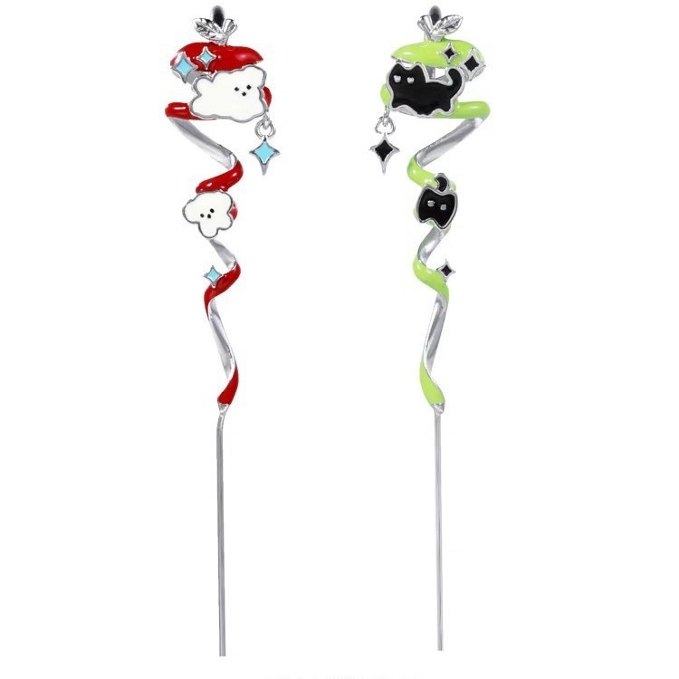 Bakrene piercing naušnice – unisex, dizajn Apple Cat and Dog Paradise, elektroplating, kod A1160, podrijetlo Shanwei